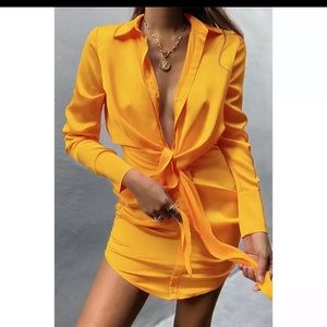 Yellow mini shirtdress